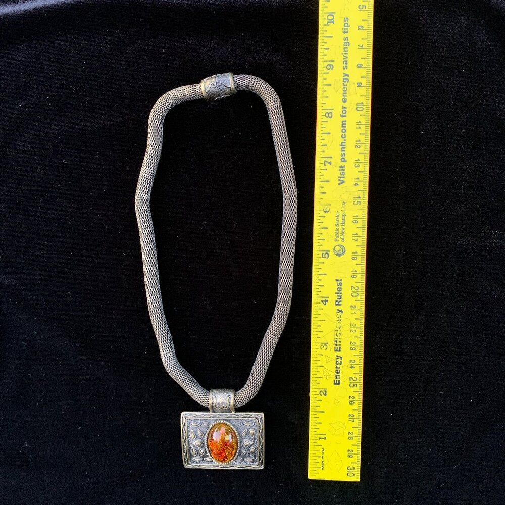Vintage Gold Tone Faux Amber Medallion Snake Coil Choker Necklace